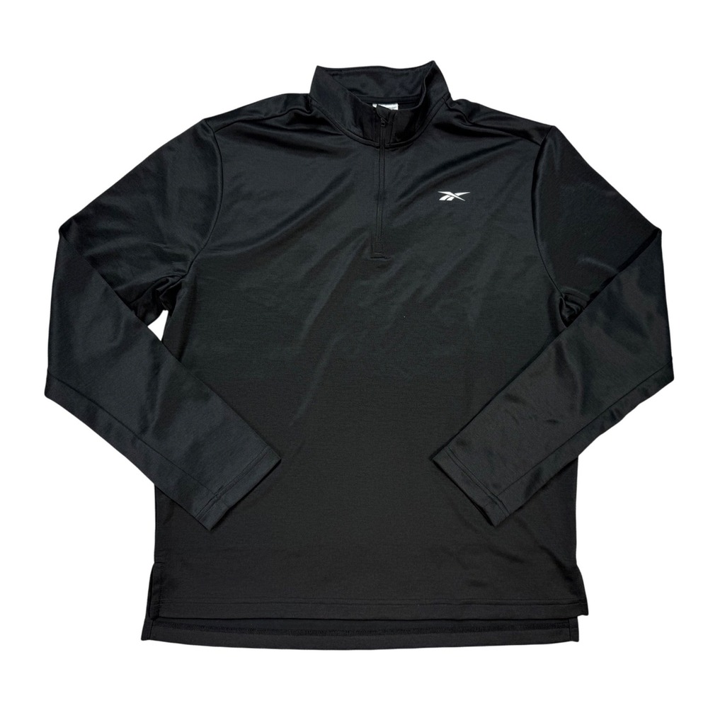 Reebok Quarter Zip Pullover‎ Mens Large Black Excellent Athletic Training Top